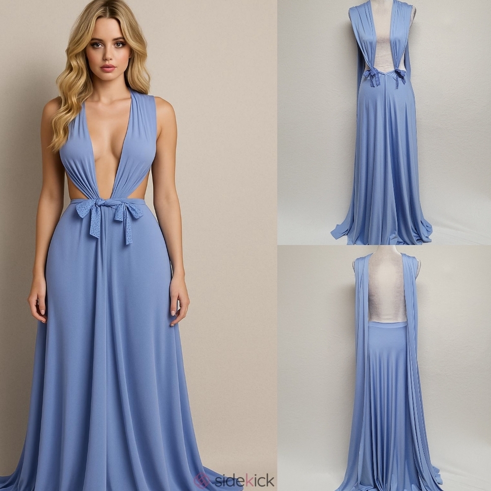 Tiffany Designs Vintage 90s Blue Wear Any Way Long Strap Low Rise Maxi Dress M